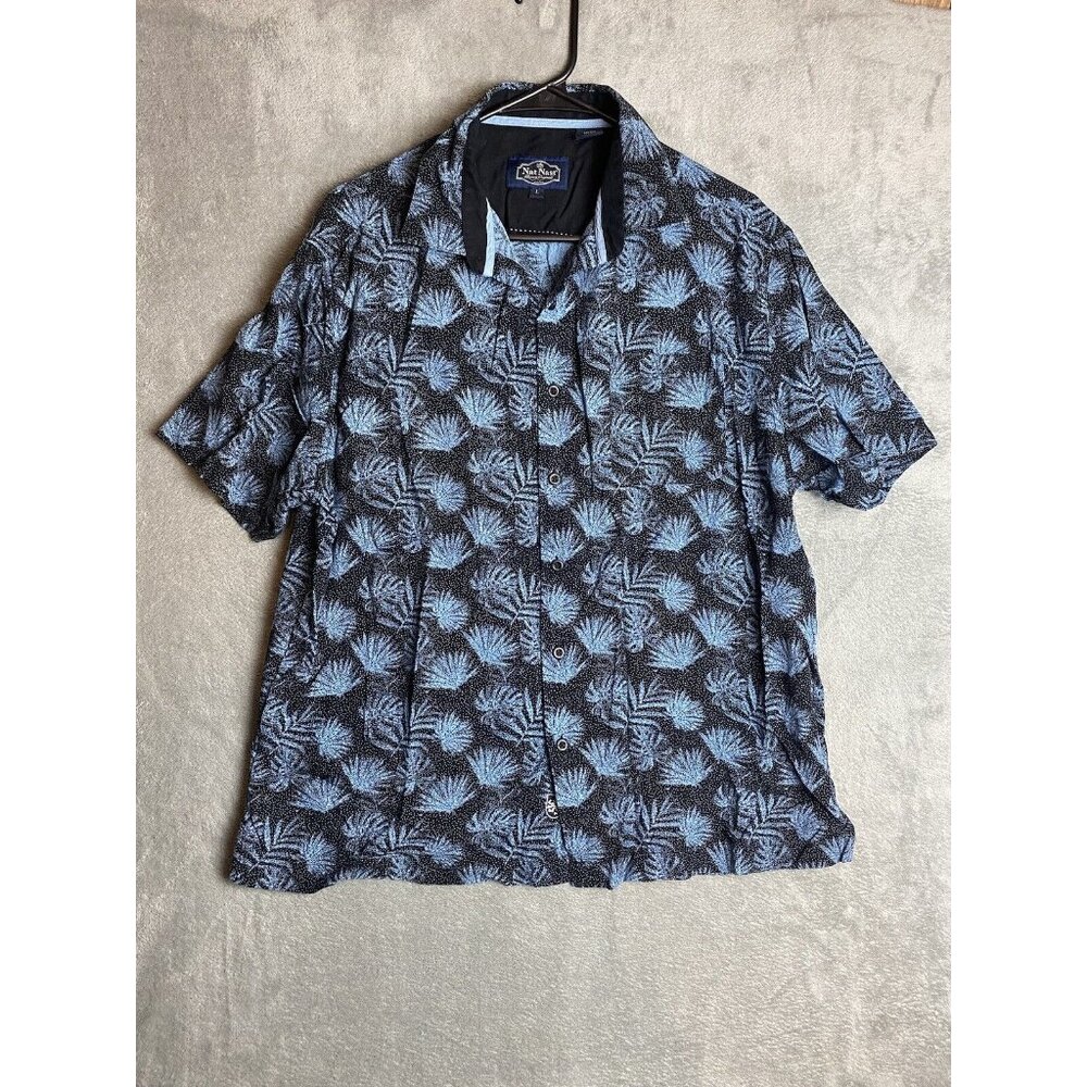 Nat Nast Mens Large Blue Short Sleeve Button Front Shirt
